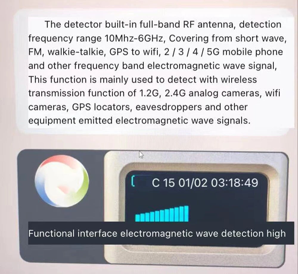 Anti Spy Mini Bug Detector,RF Sim GPS Tracker Signal Finder, Hidden Infrared Camera Scanner