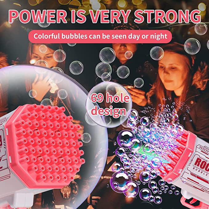 Bubble Gun Rocket 69 Holes Soap Bubbles Machine