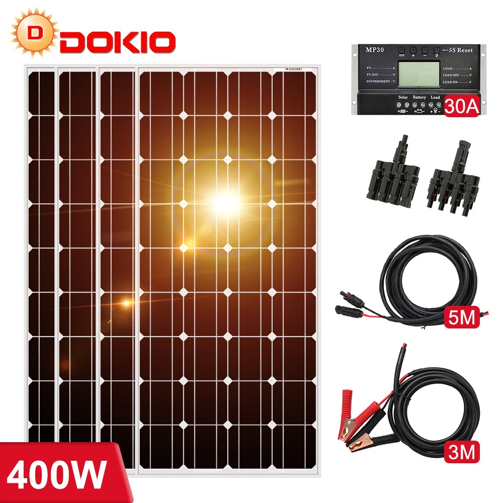 Dokio 18V 100W 200W 400W Waterproof New Solar Panel Set Controller For Home Charge 12V Car battery