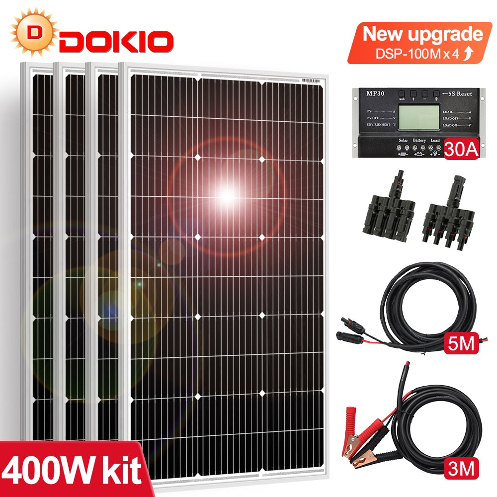 Dokio 18V 100W 200W 400W Waterproof New Solar Panel Set Controller For Home Charge 12V Car battery