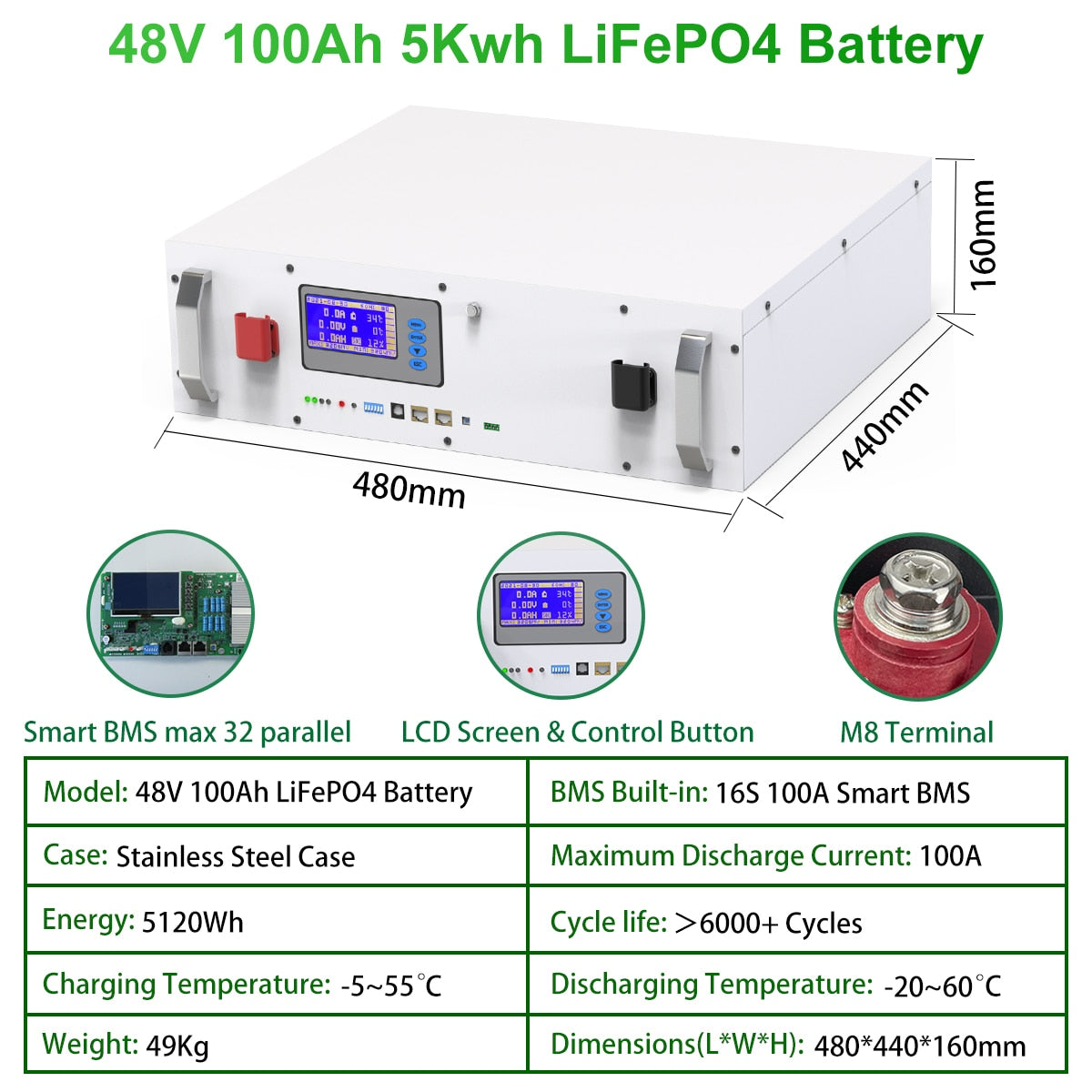 48V 200Ah LiFePO4 Powerwall Battery 10240Wh Built-in 16S 200A BMS 220-240VAC 5Kw Inverter Plug Play For Solar Off/On Grid NO TAX