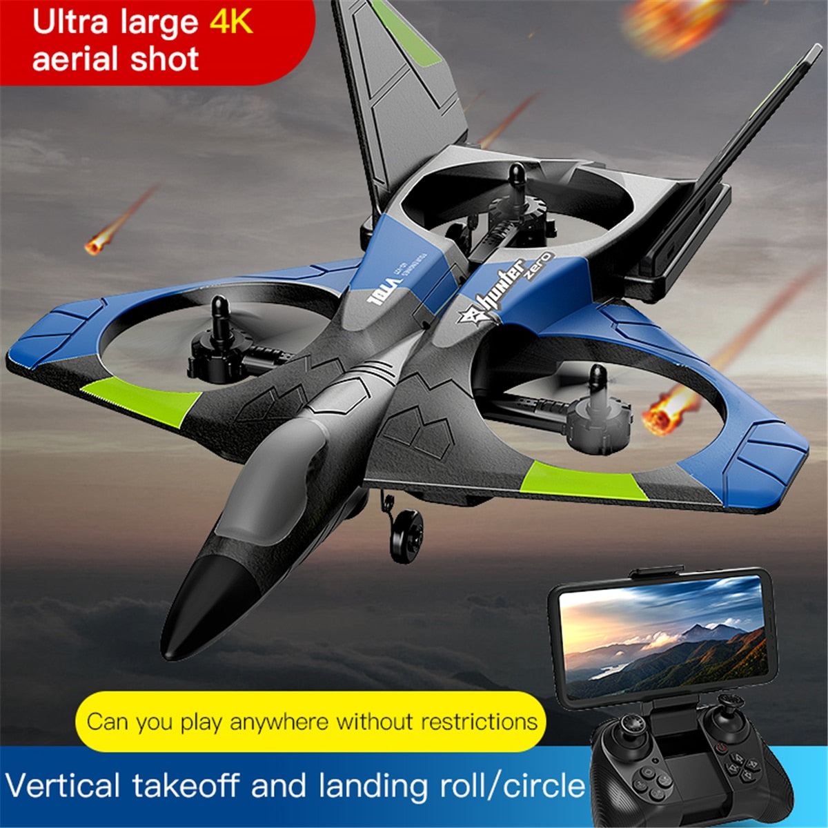 V27 Blue/Red Airplane 4K HD Oversized Remote Control