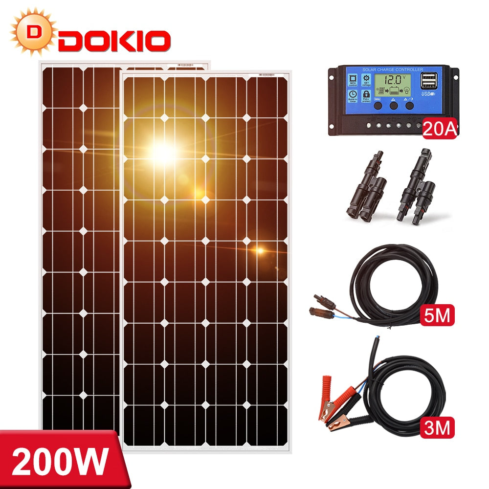 Dokio 18V 100W 200W 400W Waterproof New Solar Panel Set Controller For Home Charge 12V Car battery