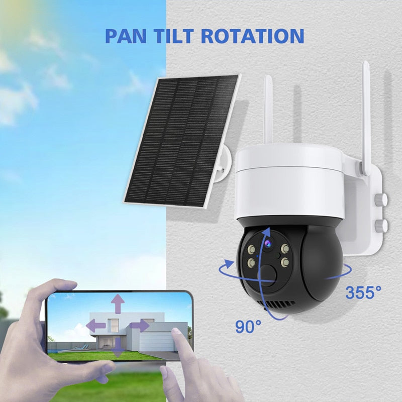 Solar Camera Wifi Outdoor HD 2MP Security PTZ Night Vision IP Waterproof