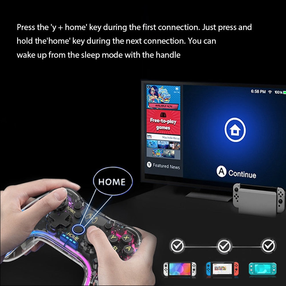 Wireless Gamepad for Nintendo Switch Pro Lite OLED PC Mobile Phone Transparent Controller